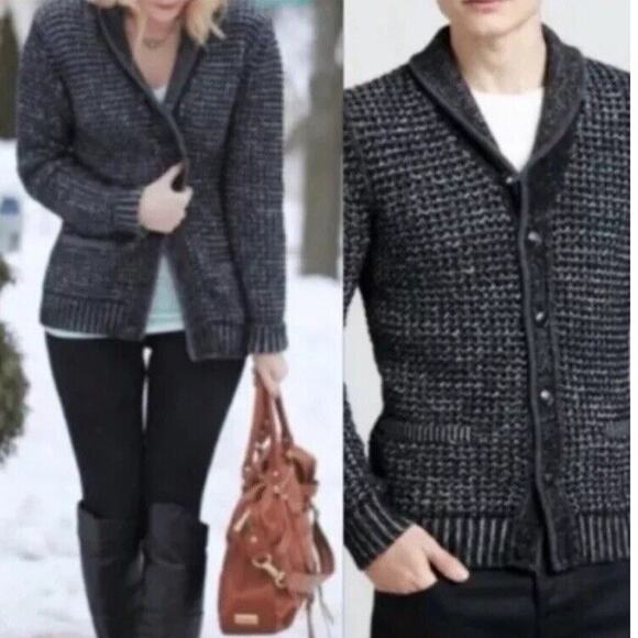 rag bone Neiman Marcus Wool Texture Cardigan Sweater Men Size Small Black Gray - Picture 2 of 12